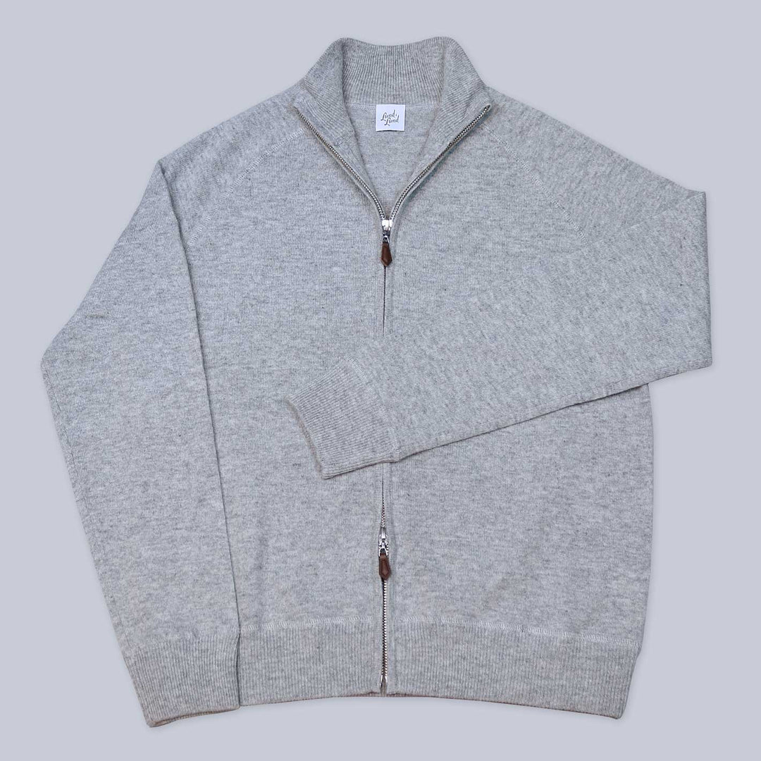 Grey Raglan Cashmere Zip Sweater