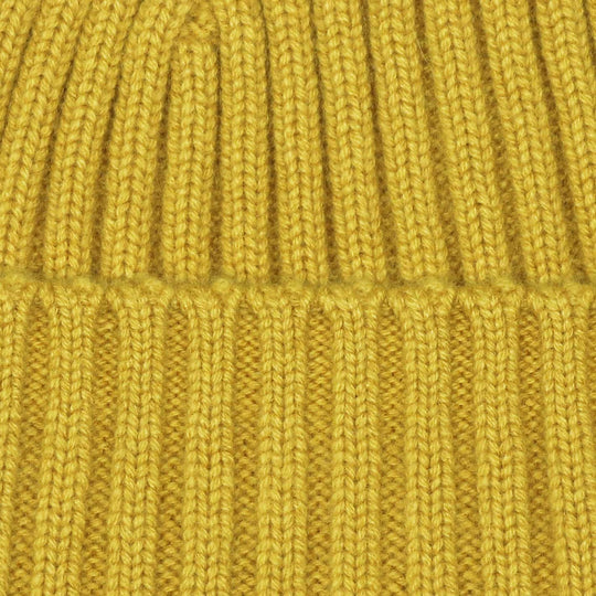 Yellow Mustard Ribbed Cashmere Beanie