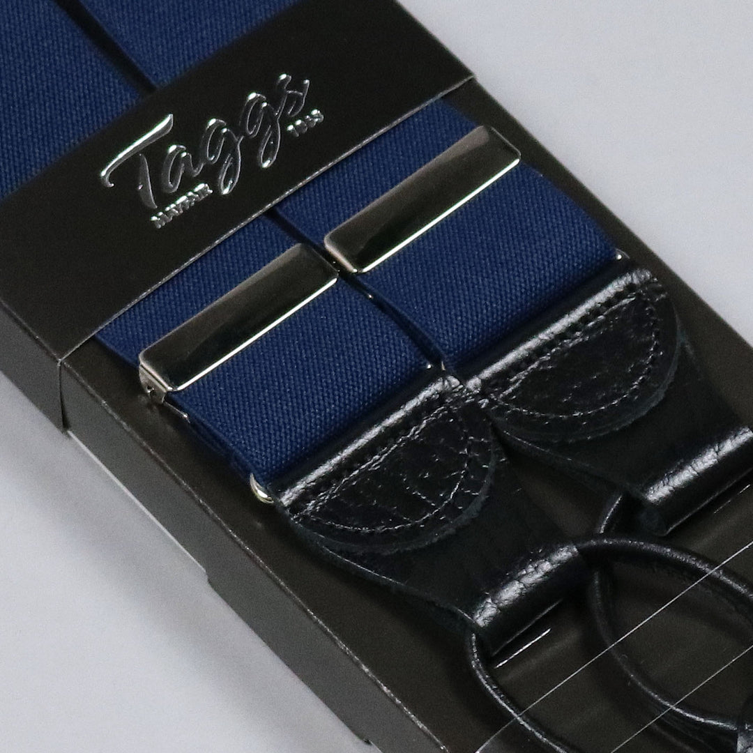 Navy Elastic Leather End 35mm Braces