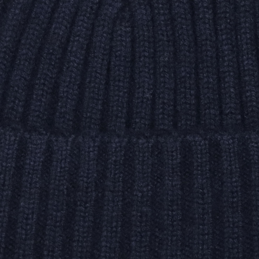Navy Ribbed Cashmere Beanie