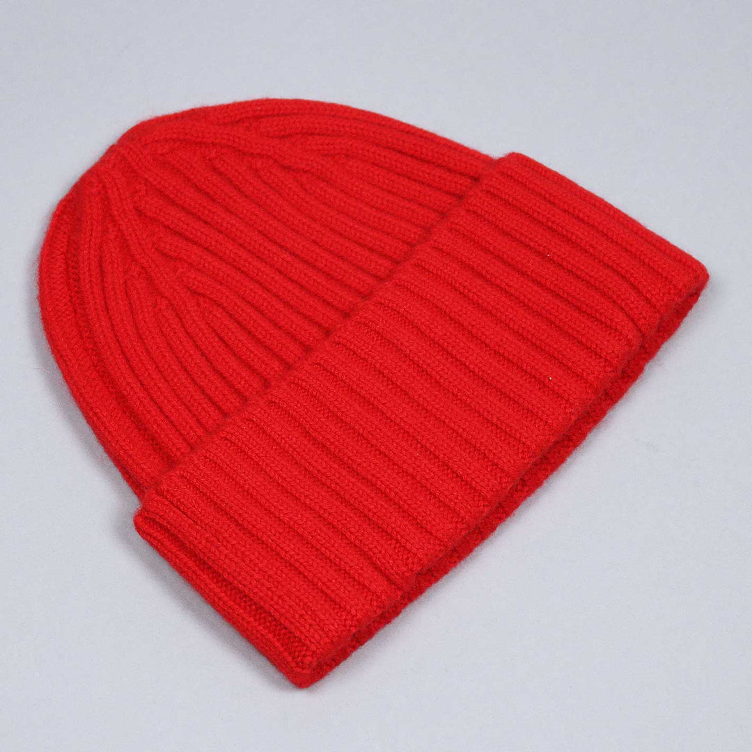 Red Ribbed Cashmere Beanie