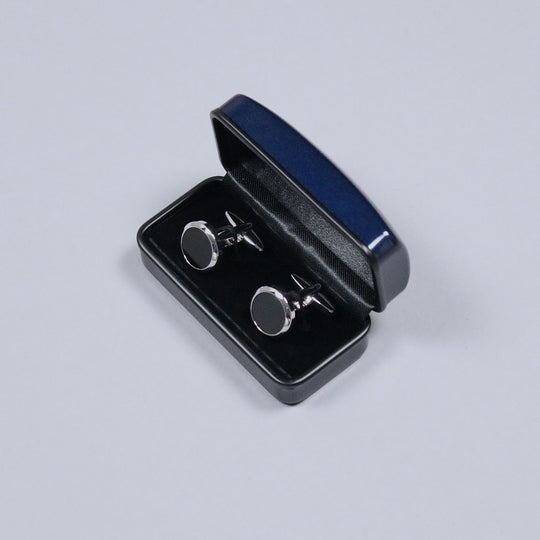 Silver Plated Black Inlay Rounded Cufflinks