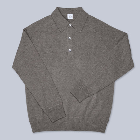 Taupe Raglan Cashmere Polo Sweater