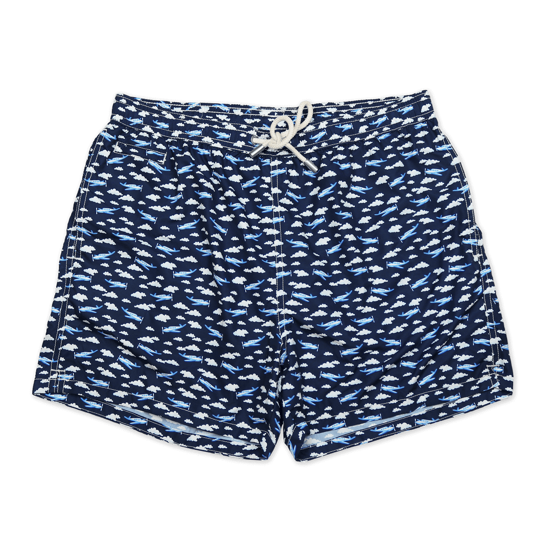 Navy and White Airplane Printed Swim Shorts