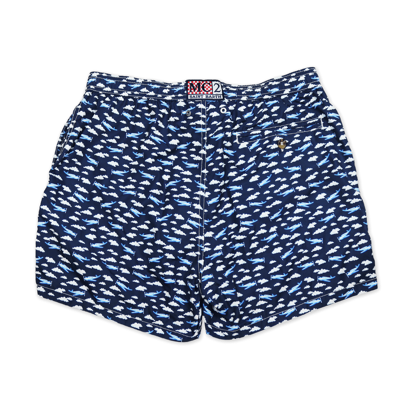 Navy and White Airplane Printed Swim Shorts
