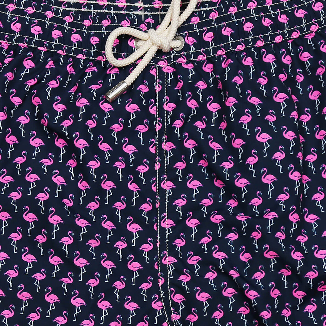 Navy and Pink Flamingo Printed Swim Shorts