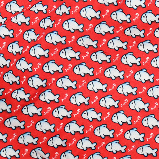 Red and White Fish Printed Swim Shorts