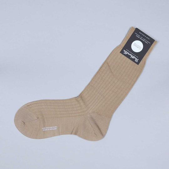 Beige Ribbed Ankle Length Merino Wool Socks