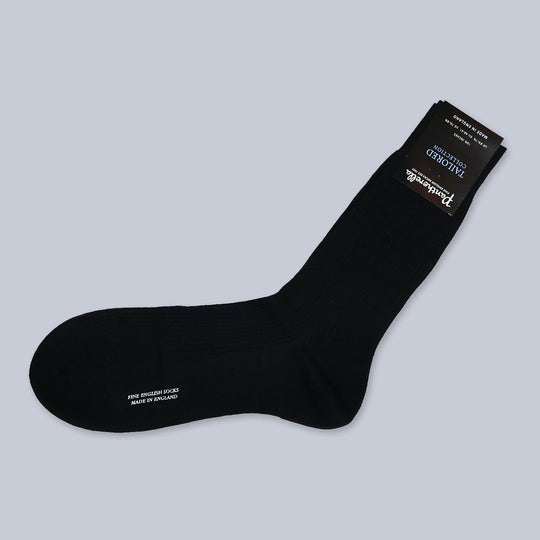Black Ribbed Ankle Length Merino Wool Socks