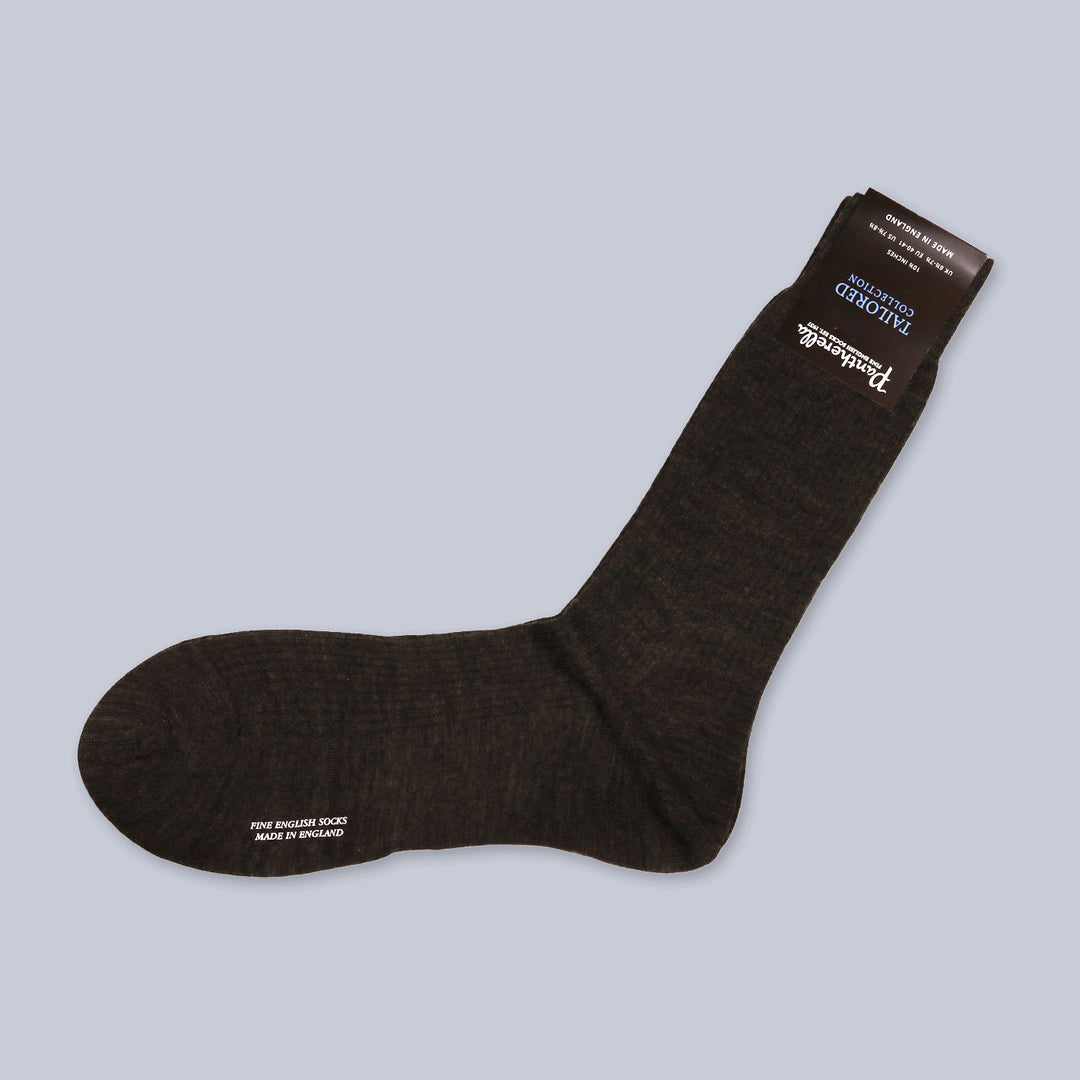 Brown Ribbed Ankle Length Merino Wool Socks