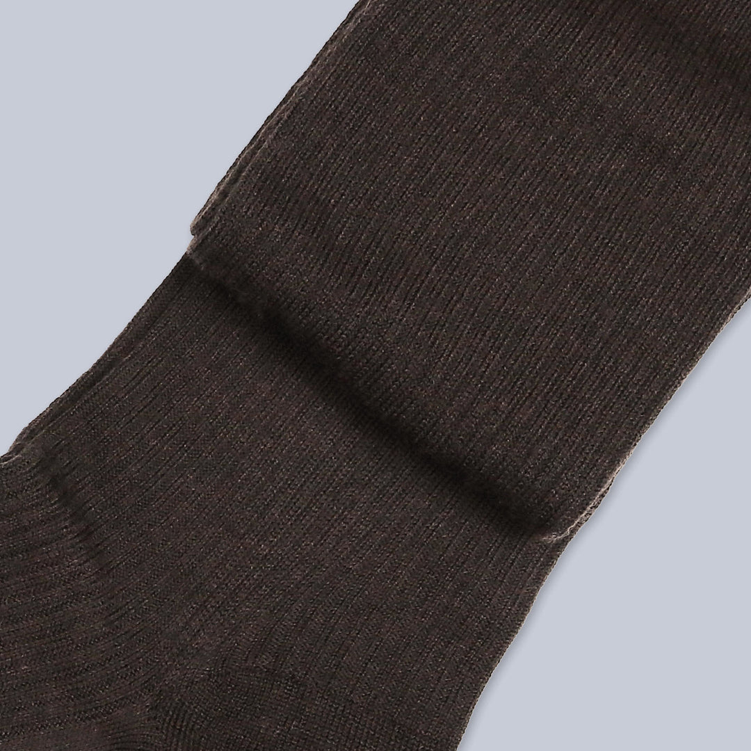 Brown Ribbed Merino Wool Over The Calf Socks