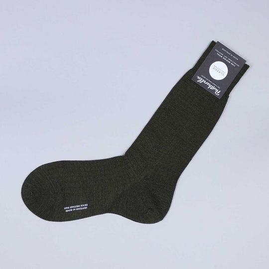 Green Ribbed Merino Wool Ankle Length Socks