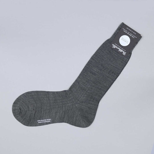 Mid Grey Ribbed Ankle Length Merino Wool Socks