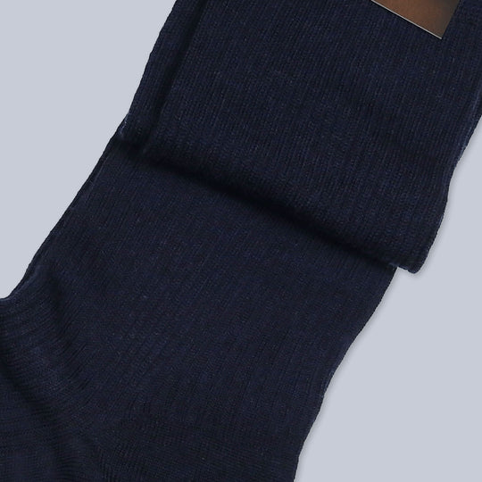 Navy Ribbed Merino Wool Over The Calf Socks