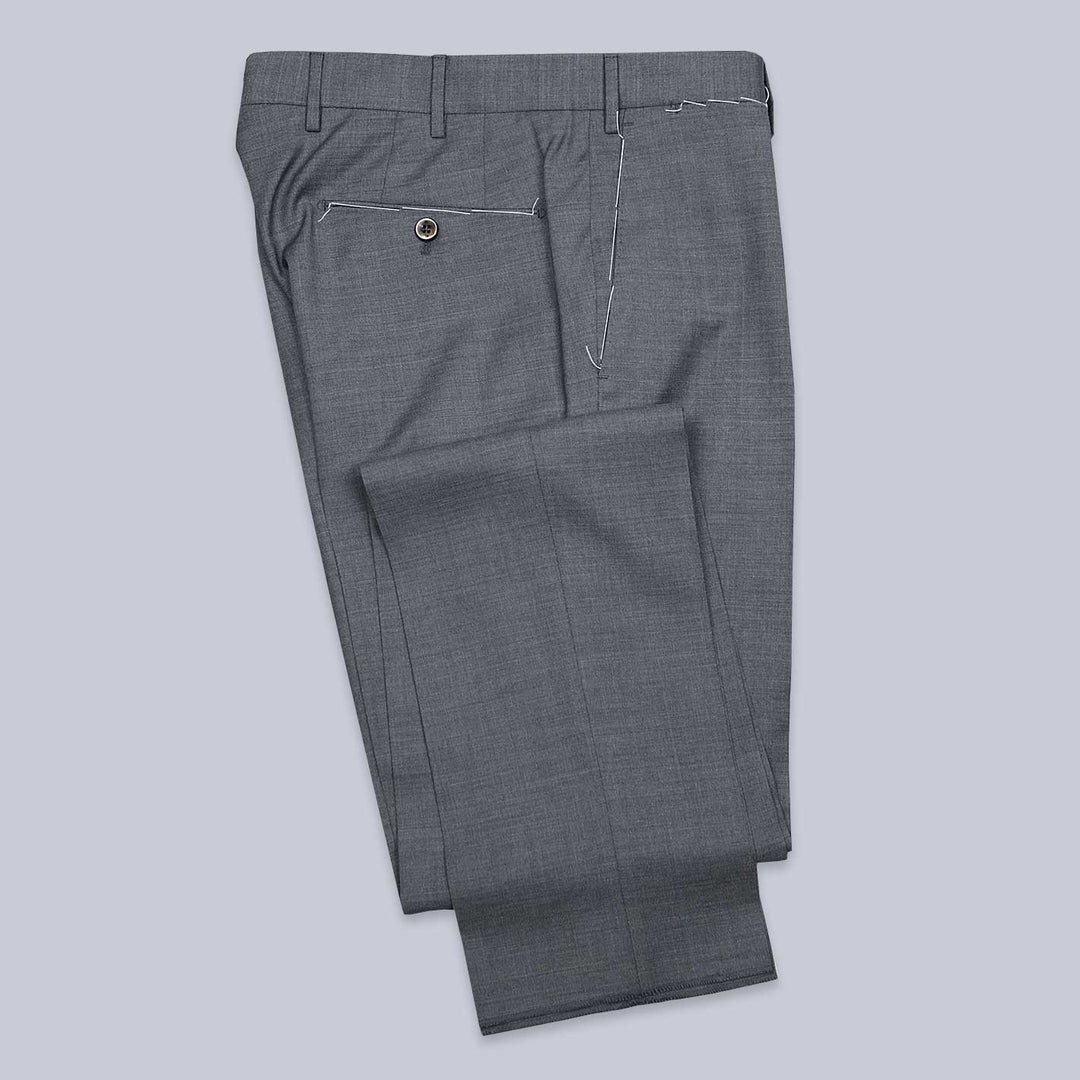 Grey Virgin Wool Slim Fit Trousers