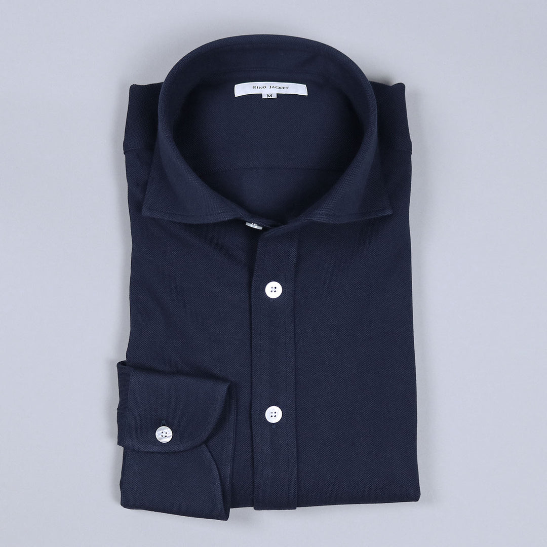 Navy Cotton Jersey Cutaway Shirt