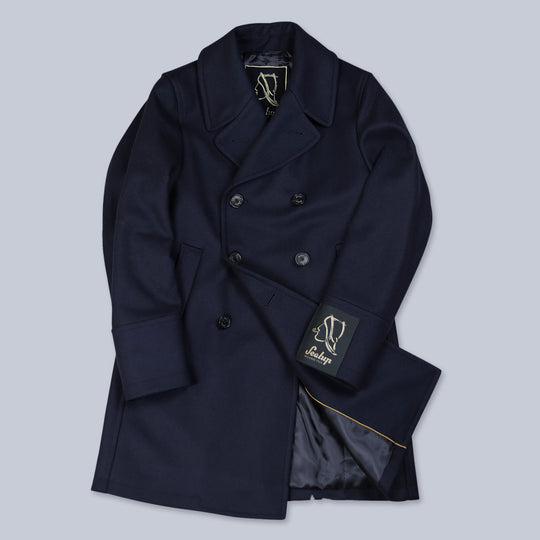 Navy Double-Breasted Wool Coat