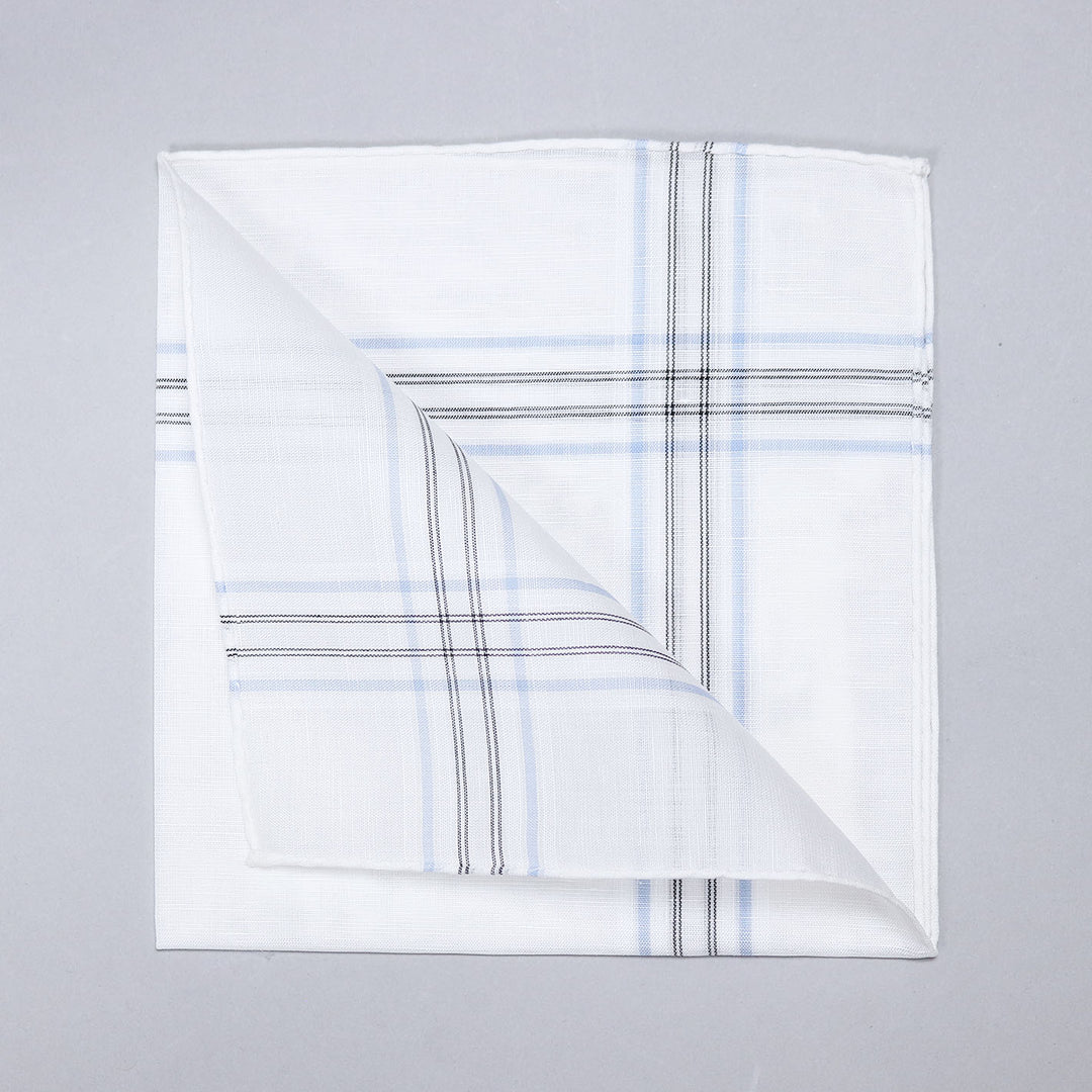 Aran White Blue Stripe Cotton Linen Pocket Square