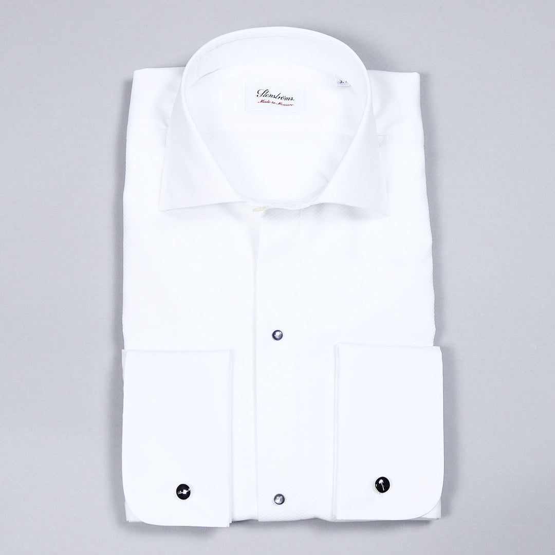 White Pique Front Tuxedo Shirt