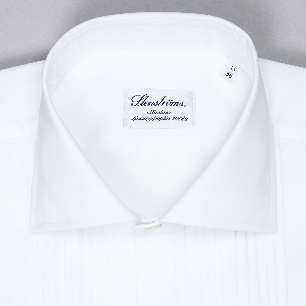 White Pleated Front Slimline Tuxedo Shirt