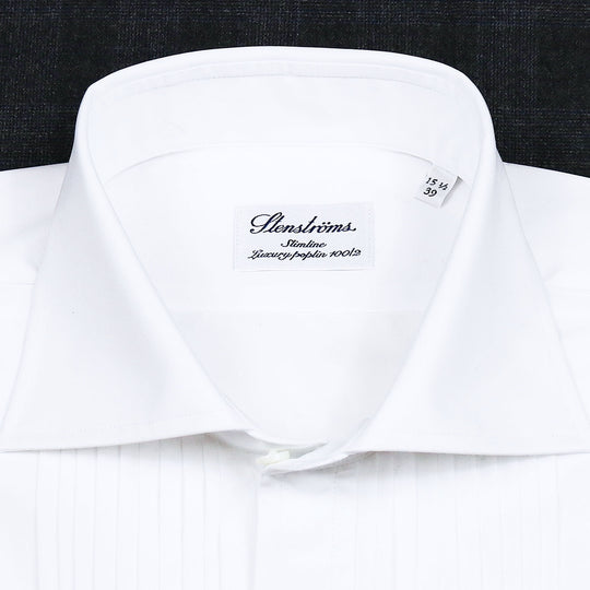 White Pleated Front Slimline Tuxedo Shirt with Studs