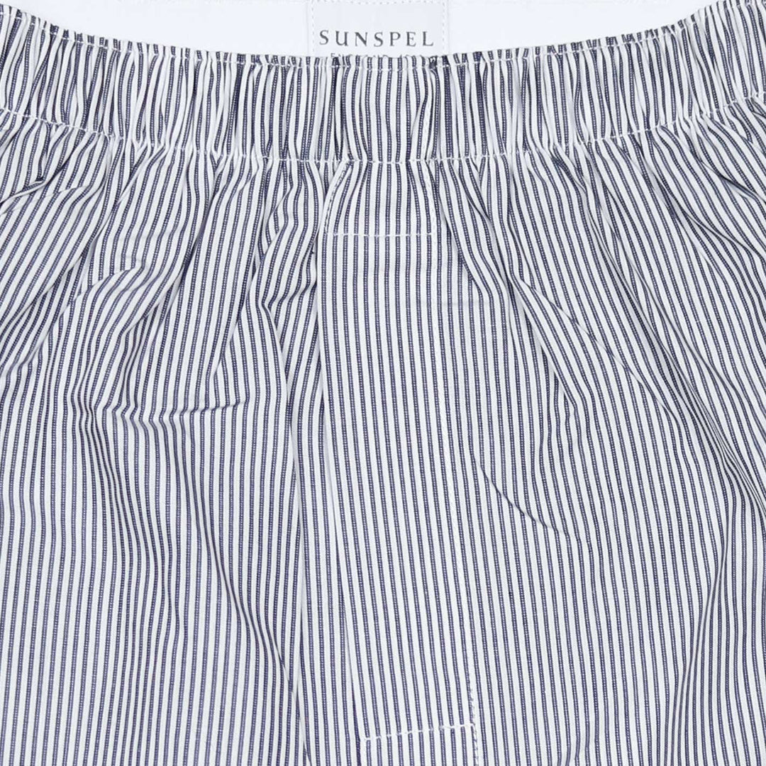 White Blue Pinstripe Cotton Boxer Shorts
