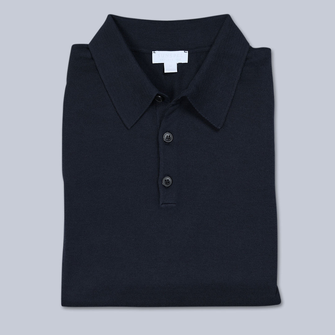 Charcoal, Merino Long Sleeve Polo Shirt
