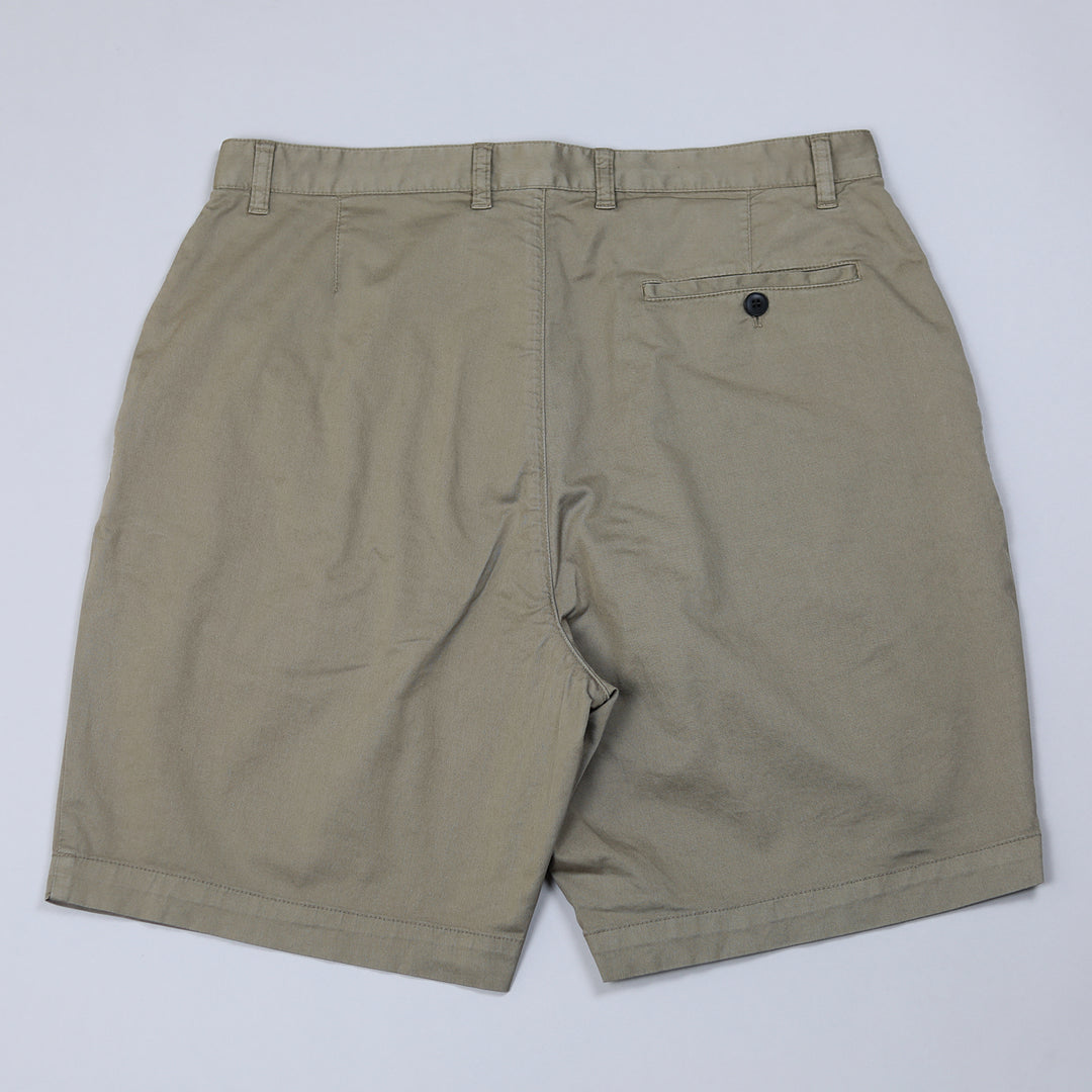 Sunspel Olive Green Twill Cotton Pleated Shorts