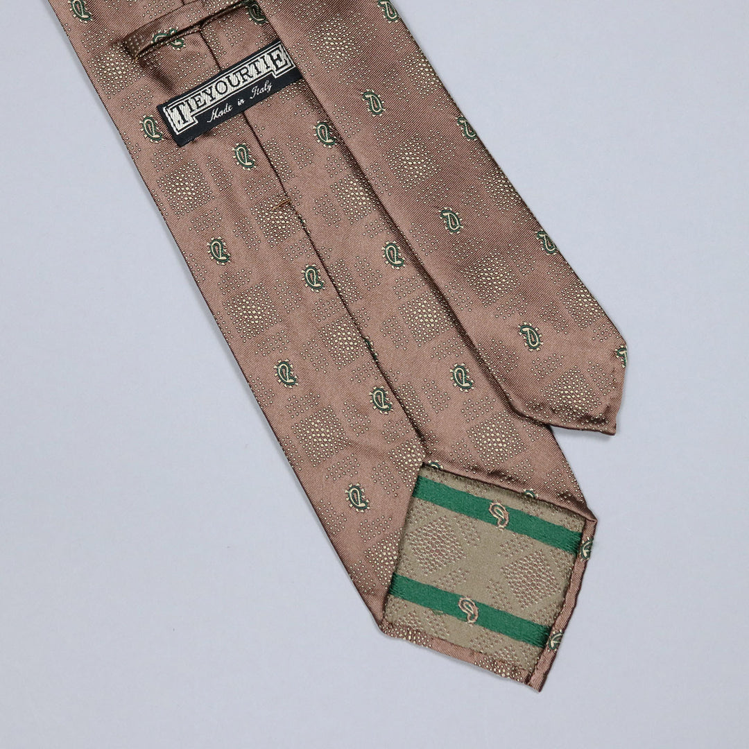 Bronze Beige Green Patterned Silk Tie