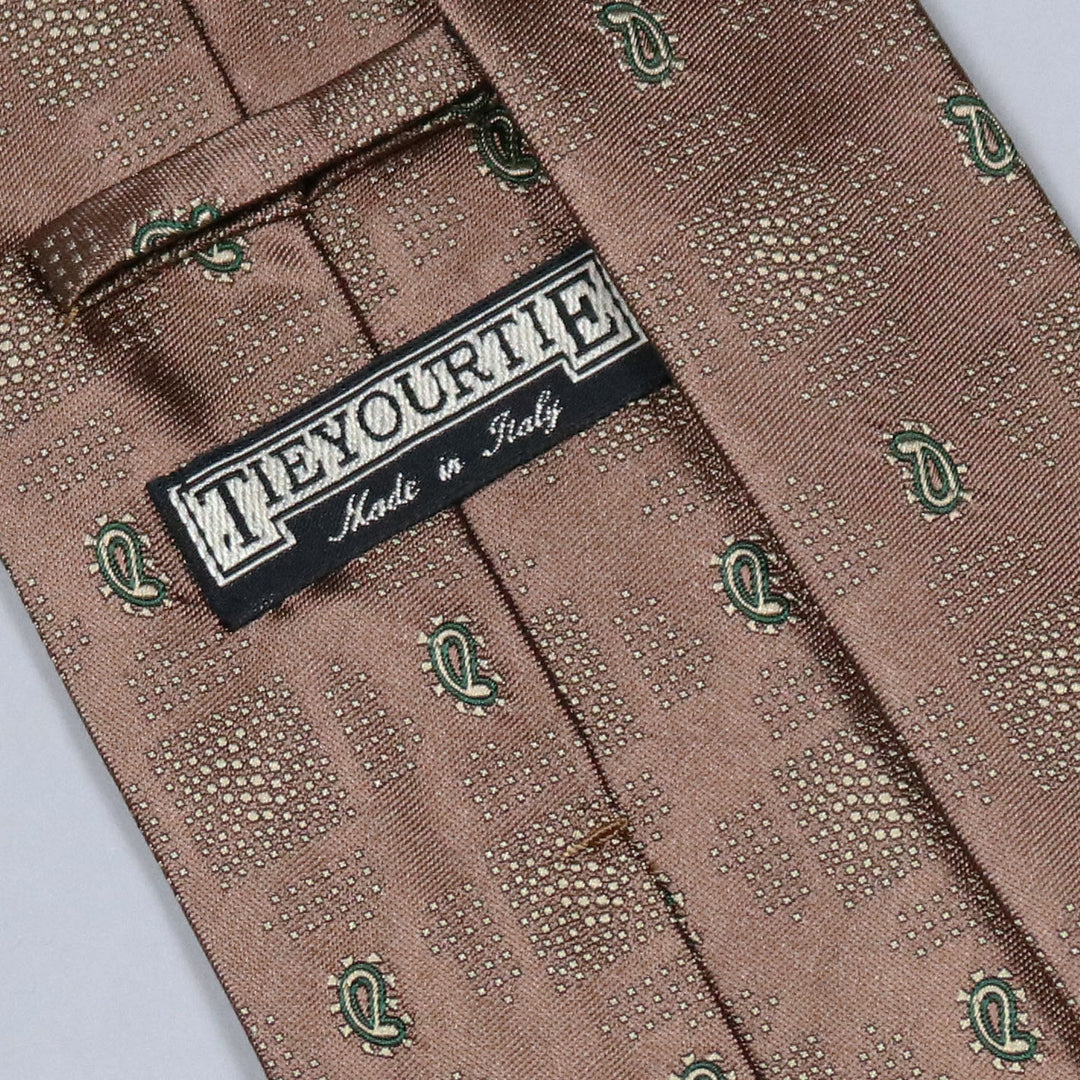 Bronze Beige Green Patterned Silk Tie