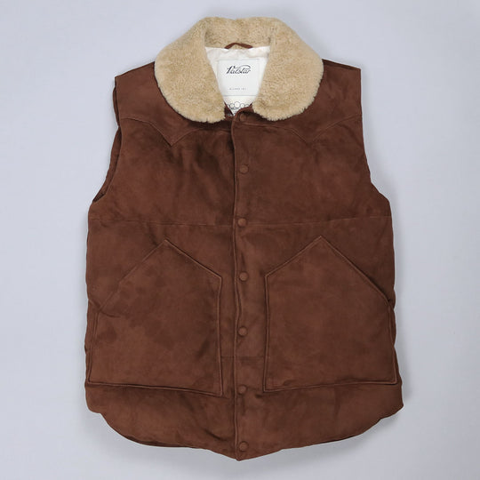 Nougat Brown Padded Suede Shearling Gilet