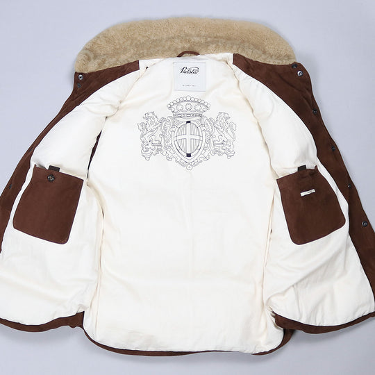Nougat Brown Padded Suede Shearling Gilet