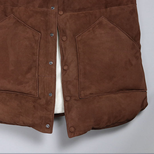 Nougat Brown Padded Suede Shearling Gilet