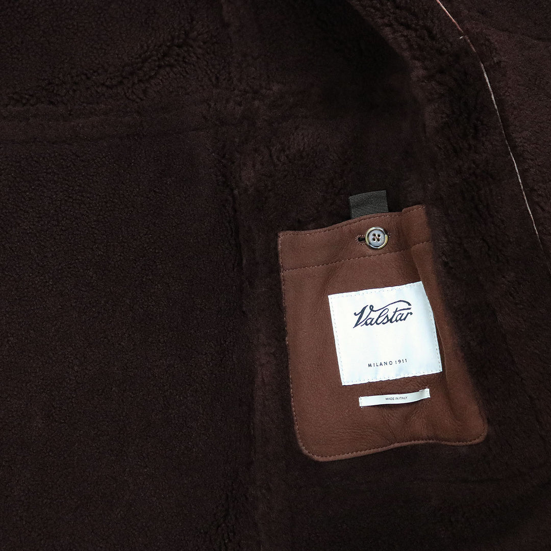 Nougat Brown Double-Breasted Suede Shearling Coat